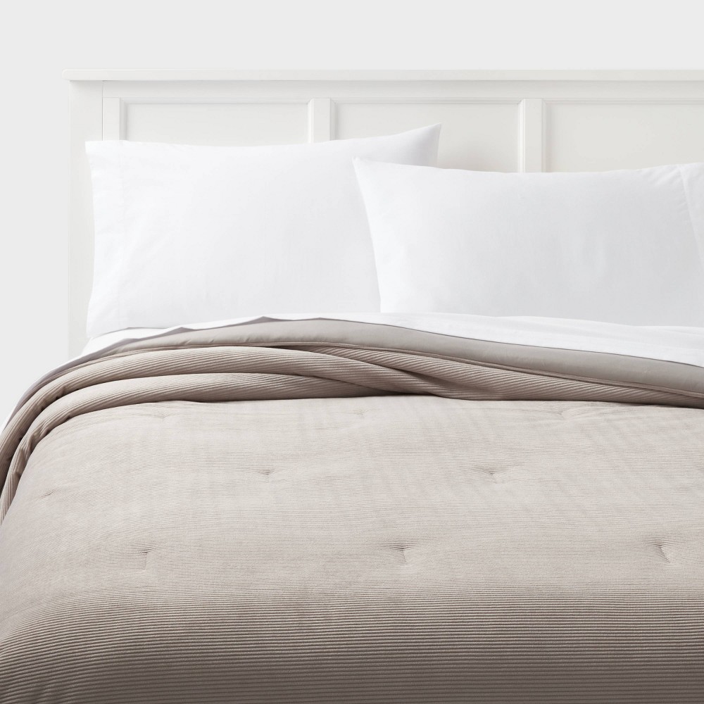Photos - Bed Linen Full/Queen Corduroy Plush Comforter Light Gray - Room Essentials™