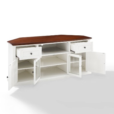 White Mahogany Corner TV Stand with Cabinets, 66"