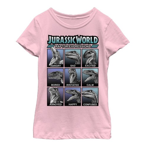 Girl s Jurassic World Velociraptor Expressions T Shirt Light Pink Large