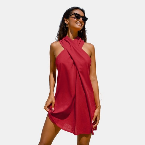 Women's V-neck Belted Short Sleeve Mini Wrap Dress - Cupshe-S-Red