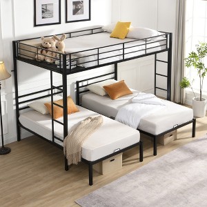 Full Over Twin Over Twin Bunk Bed with a Vertical Ladder and Safety Rail - 1 of 4