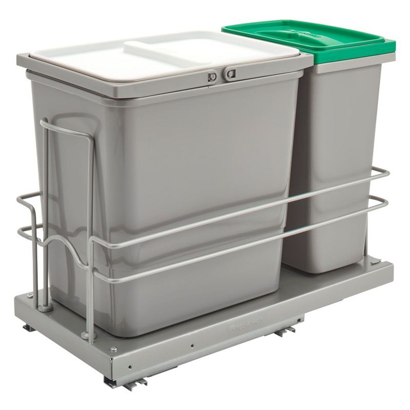 Rev-A-Shelf Undermount Pull Out 15 Qt Trash Can & 8 Qt Recycle Bin w/ Soft-Close Slides, Reduced Depth & Reduced Height, 5SBWC-815S-1, 1 of 8