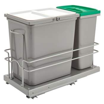 Rev-A-Shelf Double Pull-Out Trash Can and Recycle Bin for Sink Base with Reduced Depth for Trash & Recyclable, Soft Close Slides, 5SBWC-815S-1