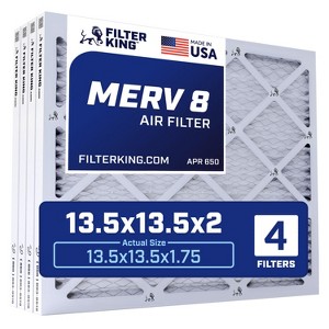 Filter King 13.5x13.5x2 Air Filter | 4-PACK | MERV 8 HVAC Pleated A/C Furnace Filters | MADE IN USA | Actual Size: 13.5 x 13.5 x 1.75" - 1 of 4