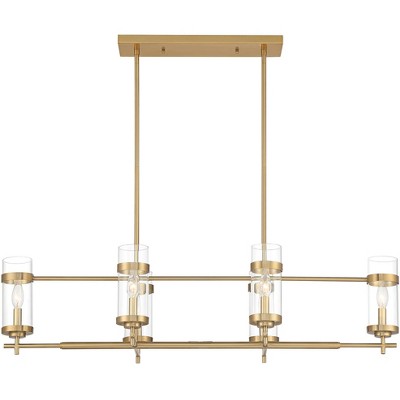 Soft Gold Linear Island Pendant with Clear Glass Shades