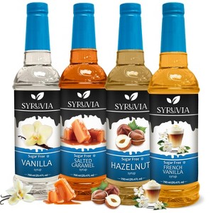 Syruvia Sugar Free Coffee Flavors Variety Pack: French Vanilla, Salted Caramel, Hazelnut & Vanilla 25.4 fl oz Syrup - 1 of 4