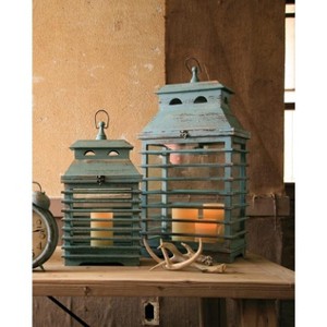 Vintage Blue Shutter Lanterns Set of Two – 28 Inch Lanterns By Kalalou - 1 of 3