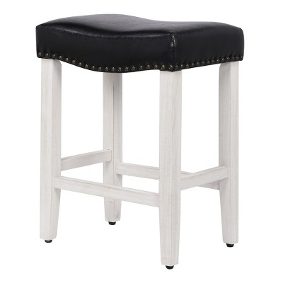 Modern Farmhouse 24" Black Leather Saddle Seat Counter Stool