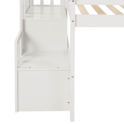 Twin Size Loft Bed, Pine Wood Twin Loft Bed Frame With Staircase Storage Space Slide Full-length Safety Guardrails For Bedroom No Box Spring Needed