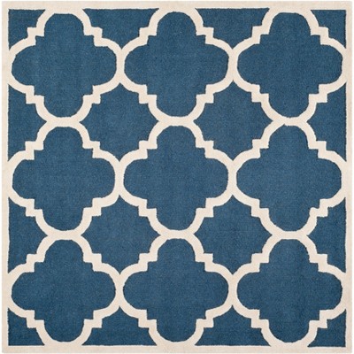 Handmade Light Blue and Ivory Wool Tufted Square Rug