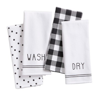 Black & White Plaid Tea Towels, Set of 2, 100% Cotton, 18 x 28