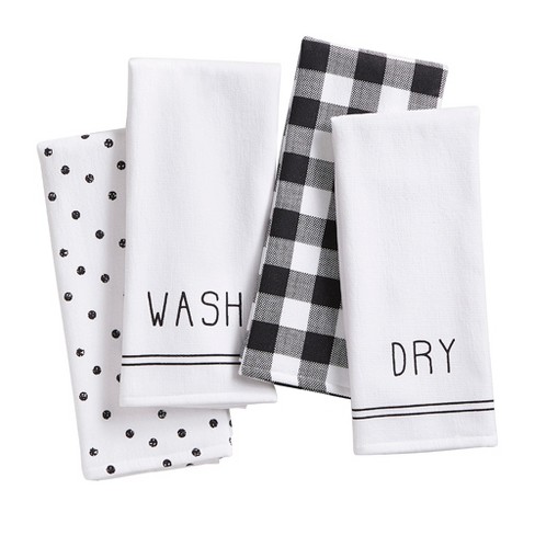 Set of 5 Assorted Black and White Woven Dish Towel, 28