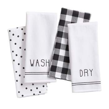 Farmhouse Living Sentiments Kitchen Towels, Set of 4 - 18" x 28" - Black/White - Elrene Home Fashions