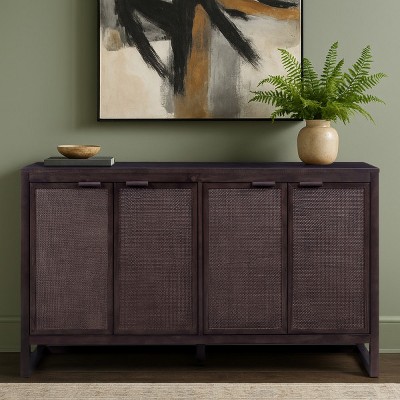 Teamson Home Hatteras Sideboard Cabinet with 4 Rattan Inlay Doors and Adjustable Shelf
