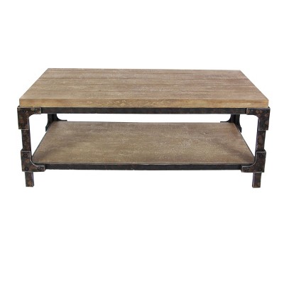 Wood and Leather Trunk Coffee Table Brown - Olivia & May