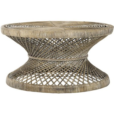Transitional Grey Round Wicker Coffee Table