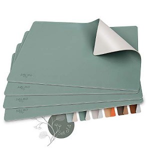 Sølmo Heat Resistant, Waterproof, Non-Slip PU Leather Placemats-Set of 4,Sky Blue, Silver - 1 of 4