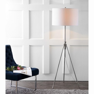 Cipriana Adjustable Nickel Tripod Floor Lamp with White Shade