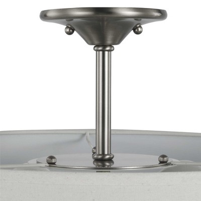 Brushed Nickel 18" Drum Semi-Flush Mount with Off-White Linen Shade