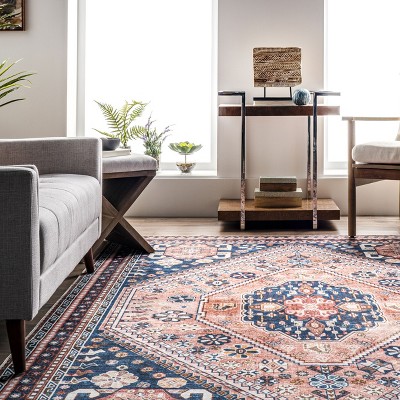Eco-Friendly Bohemian Medallion 4' x 6' Blue Synthetic Rug