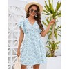Clearlove Women's Ruffle Babydoll Dress Long/Short Sleeve V Neck High Waist Botton Casual Loose Flowy Swing Pleated Tunic Dress - 3 of 4