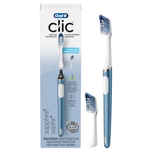 Oral-B Cepillo de dientes Clic, azul Alaska, con 2 cabezales reemplazables  y soporte magnético para cepillos de dientes