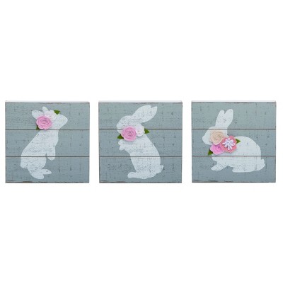 Transpac Bunny with Flower Accent Set of 3 Easter Home Decorations