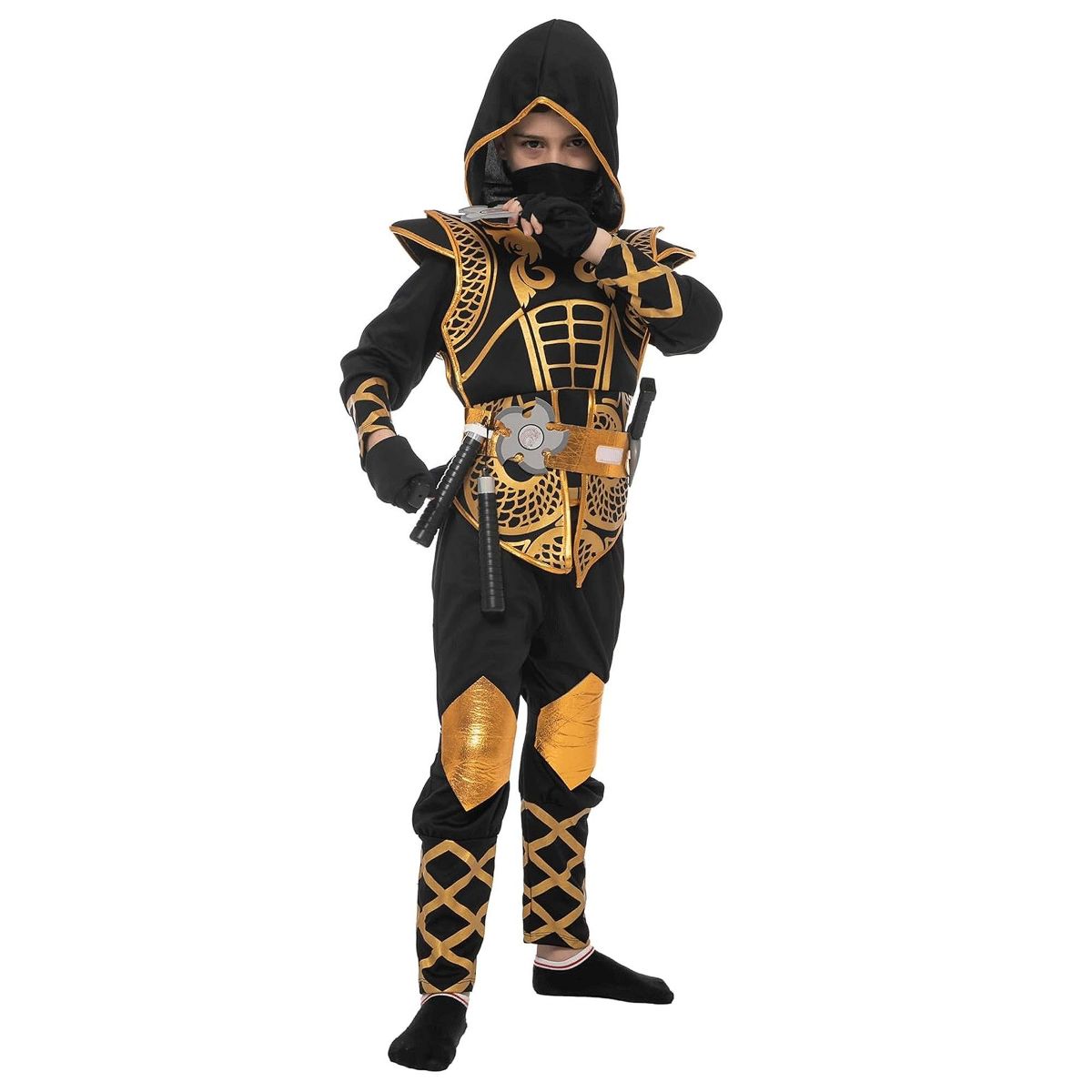 Joyfy Kids' Golden Ninja Halloween Costume Set with Accessories Toys for Kung Fu Outfit Halloween Party - thumbnail 4