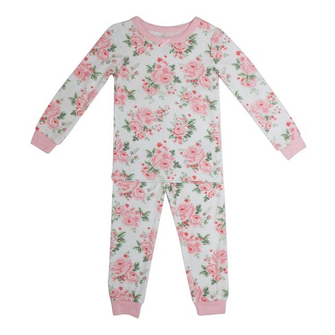 Milkberry Soft Rayon from Bamboo Pajamas Toddler Pajama Set Girls in Pink  Rose Floral Print - Size 5T