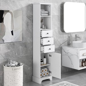 CuisinSmart Bathroom Cabinet, 68.3″ Tall Bathroom Storage Cabinet with 3 Drawers, Narrow Floor Cabinet with 2 Open Storage Shelves, White - 1 of 4