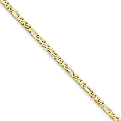 Black Bow Jewelry 2.2mm, 10k Yellow Gold, Solid Concave Figaro Chain Necklace