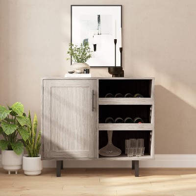 Gray Wood and Metal Bar Sideboard with Adjustable Shelf