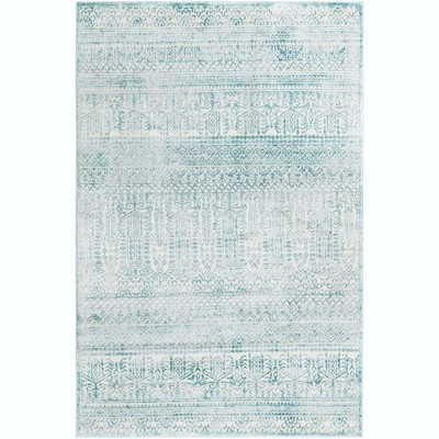 Teal Rectangular Reversible Stain-Resistant Synthetic Area Rug 5'3" x 8'0"