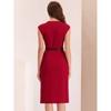 INSPIRE CHIC Women's Elegant Business Round Neck Belted Cap Sleeve Work Sheath Dresses - 3 of 4