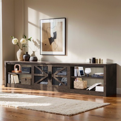 Gymojoy 78.7" Farmhouse TV Stand with LED Light for 55/65/75/90 inch TV with Storage Cabinets