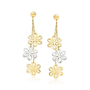 Ross-Simons Italian 14kt 2-Tone Gold Flower Drop Earrings - 1 of 3