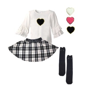 Mi Amore Gigi Interchangeable Heart Ruffle Top & Plaid Skirt with Sock Set - 1 of 3