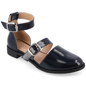 Journee Collection Womens Medium and Wide Width Constance Buckle Round Toe Mary Jane Flats, Navy 12W - 1 of 4