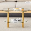 Double-Layer Tempered Glass Coffee Table with Gold-Plated Stainless Steel Legs, Minimalist Design with Open Storage - 2 of 4