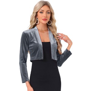 INSPIRE CHIC Women's Velvet Long Sleeve Shawl Neck Open Front Cropped Bolero Cardigan - 1 of 4