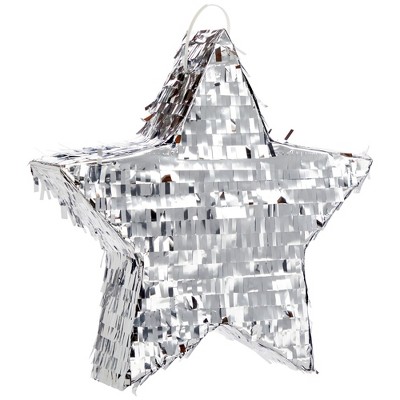 Silver Foil Star Pinata with Pull Strings for Birthday Party