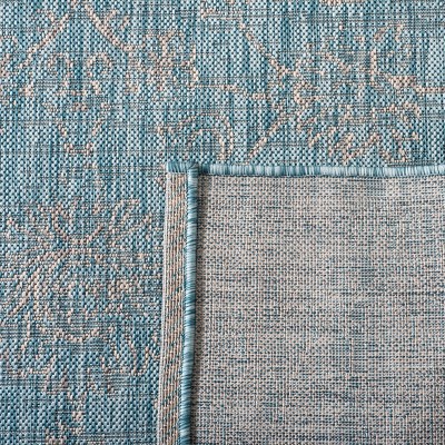 Aqua and Grey Flat Woven Synthetic Indoor/Outdoor Rug