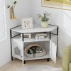 Tangkula Corner Cat Litter Box Enclosure End Table w/ Open Shelf 2 Entries Double Doors White - 3 of 4