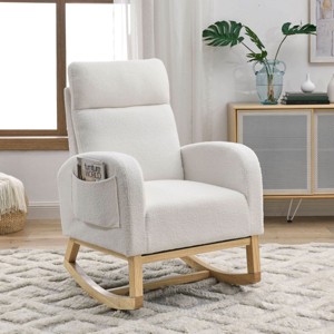 Padded Rocking Chair With Wood Legs And High Backrest,Nursery Room Rocking Armchair,Lounge Chair For Living Room And Bedroom-The Pop Home - 1 of 4