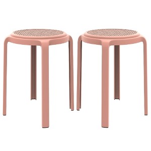 LeisureMod Tresse Stackable Dining Stool – Mid-Century Modern Round Backless Wicker-Top Seat Indoor Outdoor Use for Kitchen, Patio, Garden Set of 2 - 1 of 4