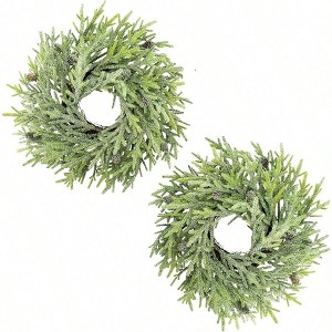 Artificial Wreaths 2 - Pack 15 - Inch Evergreen Flocked Greenery Pinecones Indoor Outdoor Doors Stairways Decorative Winter Holiday - 1 of 4