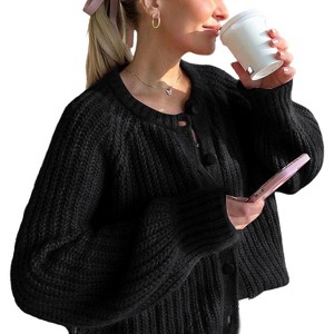 Coolmee Women's Cardigan Sweater Button Down Long Sleeve Chunky Soft Knit Sweater Fall Open Front Loose Casual Cardigan Coat - 1 of 2