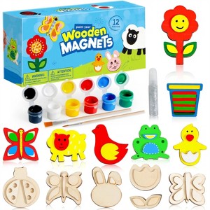 Joyfy 12 Wooden Painting Kit for Kids, Magnet Creativity Arts & Crafts, Decorate Your Own Painting Gift for Birthday, Party Favors for Kids Age 3+ - 1 of 4