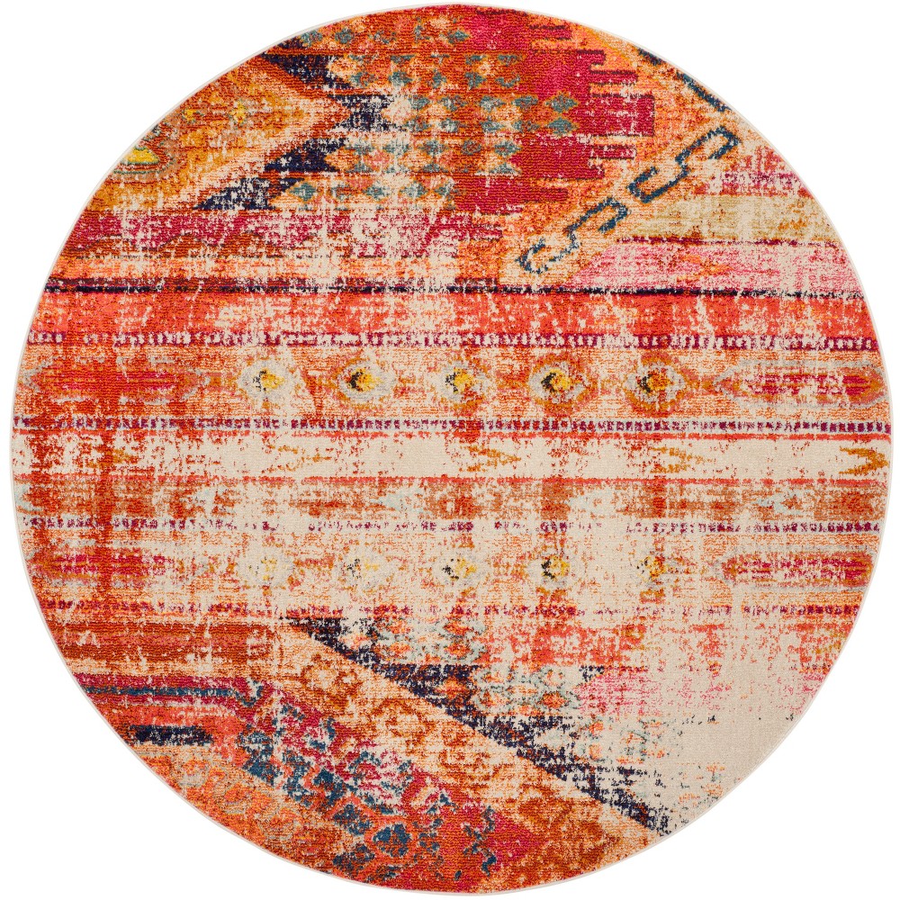 5' Geometric Design Round Area Rug Orange - Safavieh