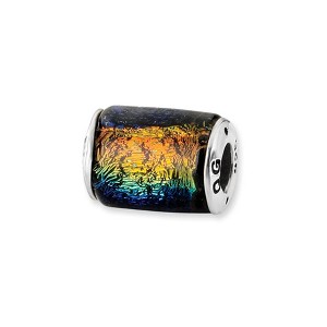 Black Bow Jewelry Rainbow Dichroic Glass Barrel Sterling Silver Bead Charm - 1 of 2
